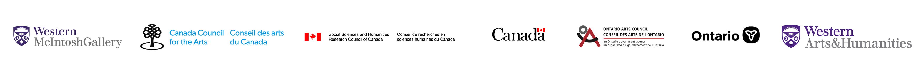 Funder's logos for McIntosh, Arts and humanities, CCA, OAC, province, and SSHRC