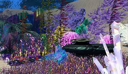 still from 'underwater magic world' by cassie packham- a computer generated underwater landscape