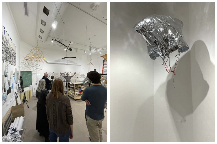 Members of CSSL create their own Fan Dancers, with Andrew, close-up of a fan dancer (mylar kite flying with the help of fans)